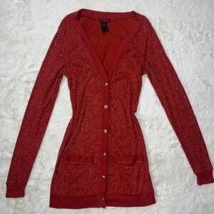 Y2K Dark Academia BKE RED Sparkly Romantic Red Button Front Cardigan Size XS